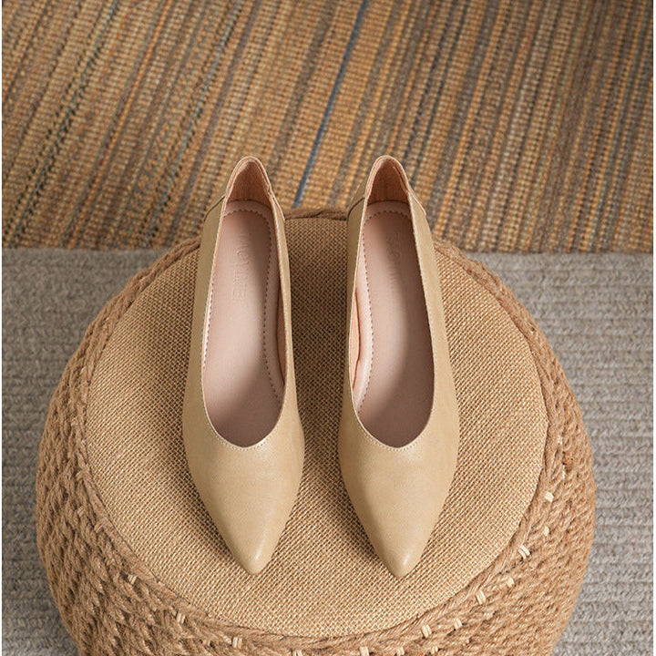 Women's Leather Mid Heel Multicolor Slip On Comfortable Pump