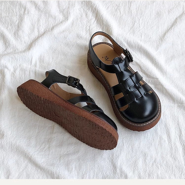Clearance Sale Women's Leather Closed Toe Round Sandals