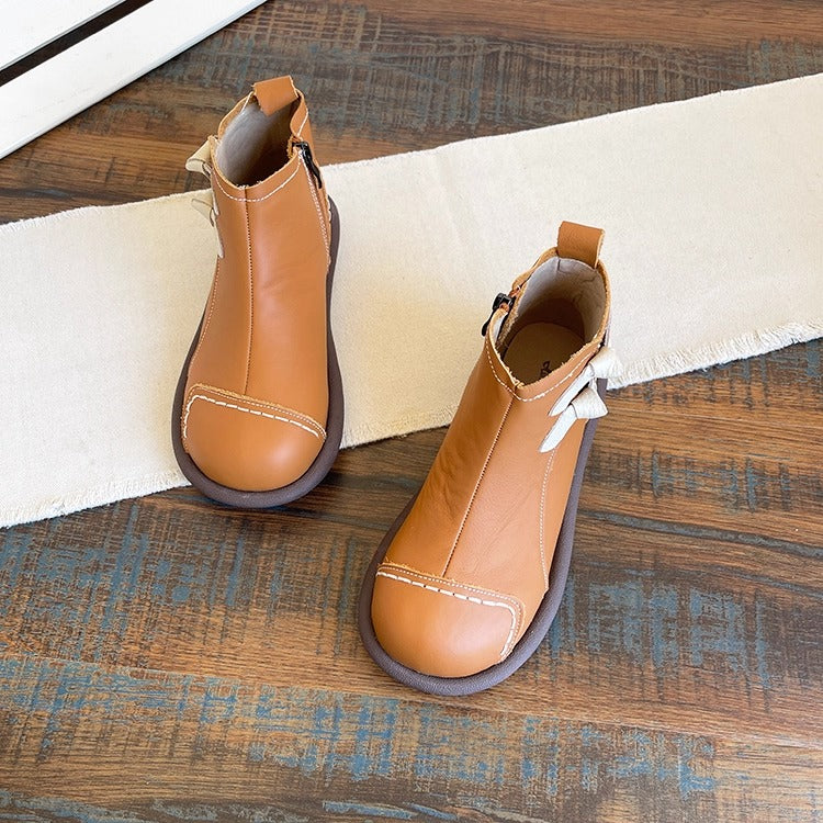 Women's Everyday Casual Ankle Boots – Patchwork Design with Side Zip