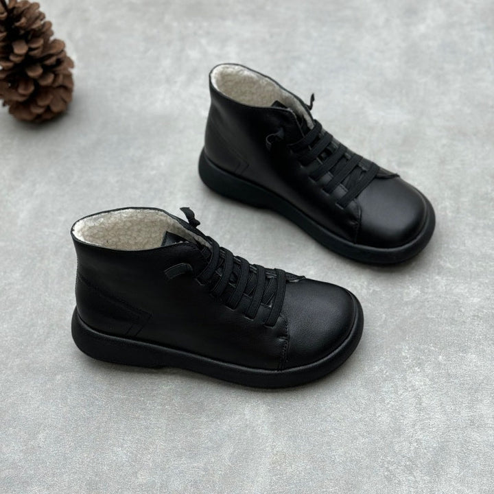 Women's Casual Leather Ankle Boots – Flat Comfortable Short Boots