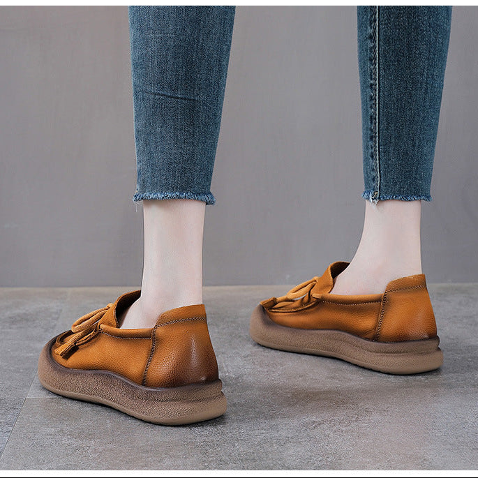 Women's Leather Slip-on Flats — Casual Round-Toe Footwear