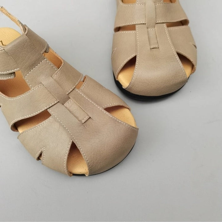 Women's Wide-Fit Leather Sandals – Non-Slip, Comfortable & Casual for Summer
