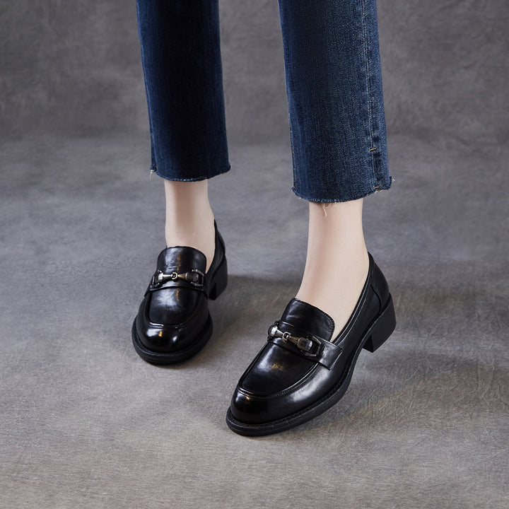 Women's Genuine Leather Casual Shoes Spring Fall Dress Buckle Slip-on Loafers