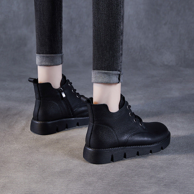 Women’s Handmade Leather Lace-Up Ankle Boots – Soft Sole Winter Shoes