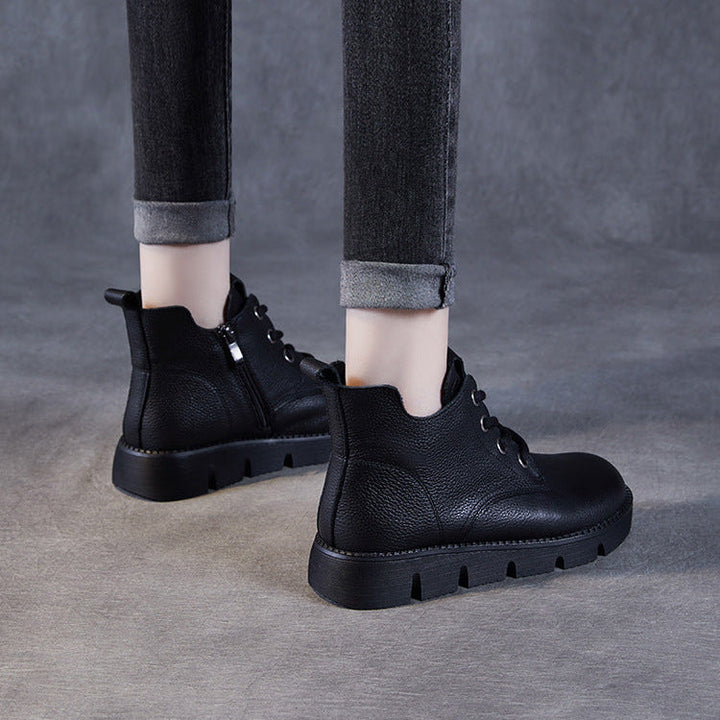 Women’s Handmade Leather Lace-Up Ankle Boots – Soft Sole Winter Shoes