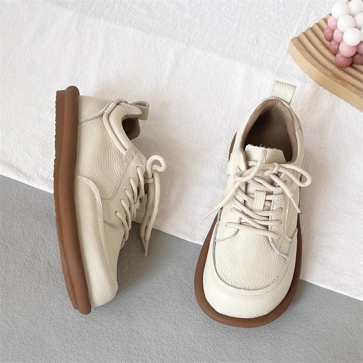 Women's Vintage Leather Lace-Up Flat Casual Shoes