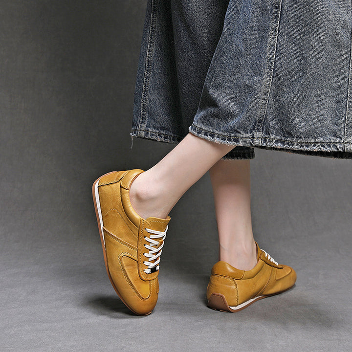 Women's Horsehide German Army Trainer Sneakers Retro Flat Casual Shoes