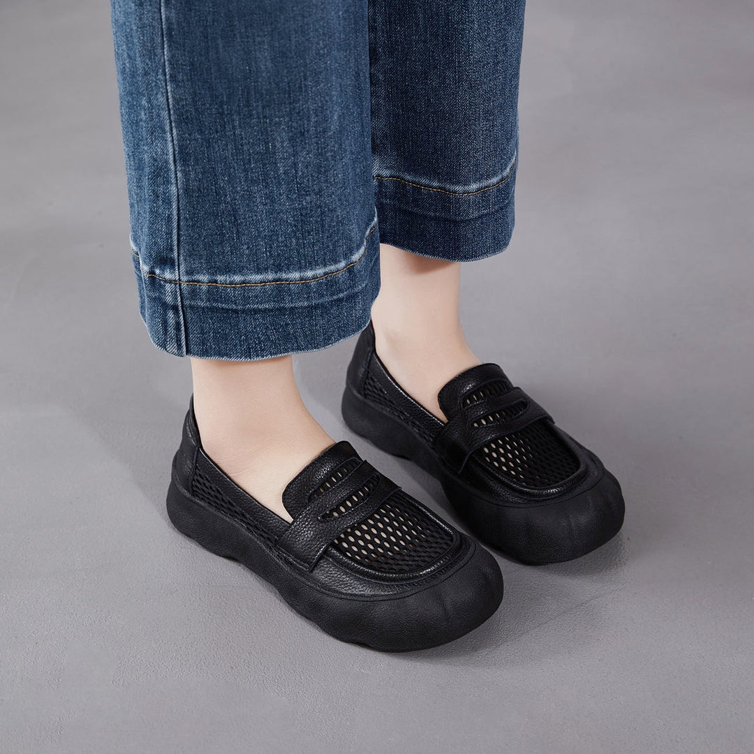 Women's Breathable Mesh & Leather Loafers - Summer Slip-Ons