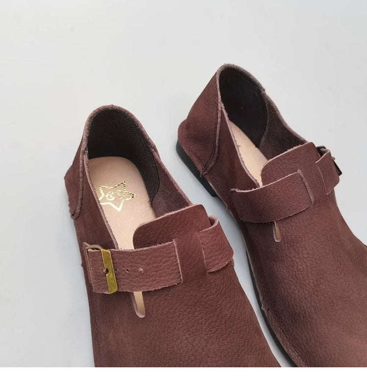 Women's Genuine Leather Loafers Extra Wide Toe Box Soft Sole Slip On Flat Shoes