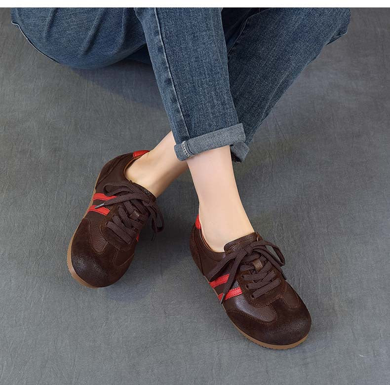 Women's Vintage German Army Trainers Top-Grain Leather Hidden Wedge Sneakers