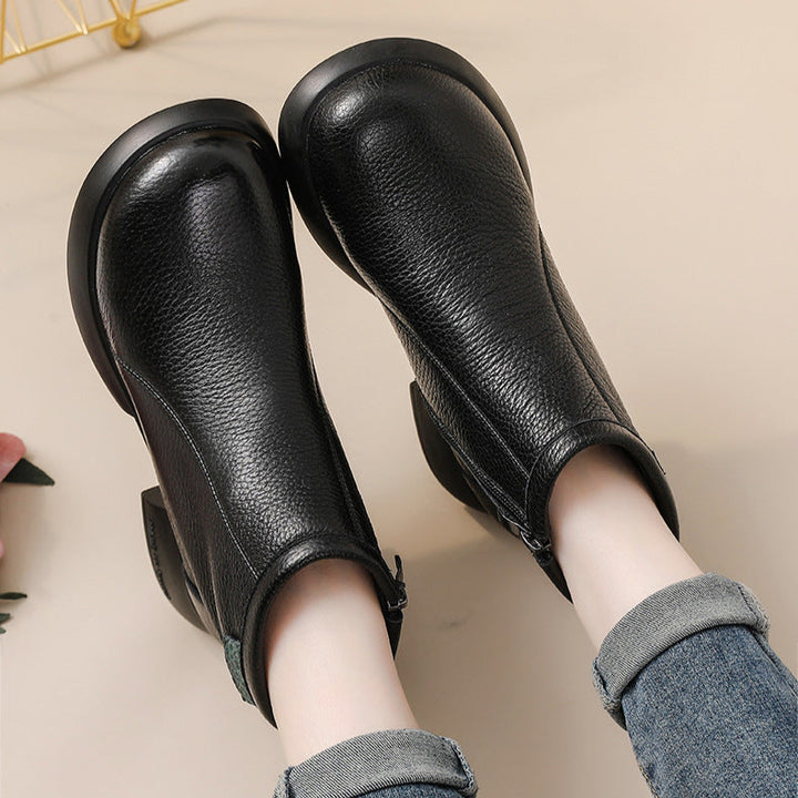 Women's Leather Side-Zip Ankle Boots – Comfortable Casual Everyday Shoes