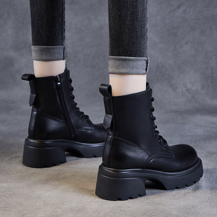 Women's Casual Genuine Leather Platform Boots – Chunky Heel & Side Zip