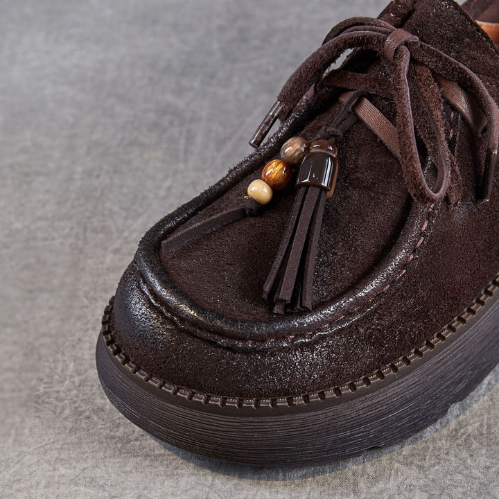 Women’s Suede Tassel Lace-Up Platform Shoes – Casual Everyday Style