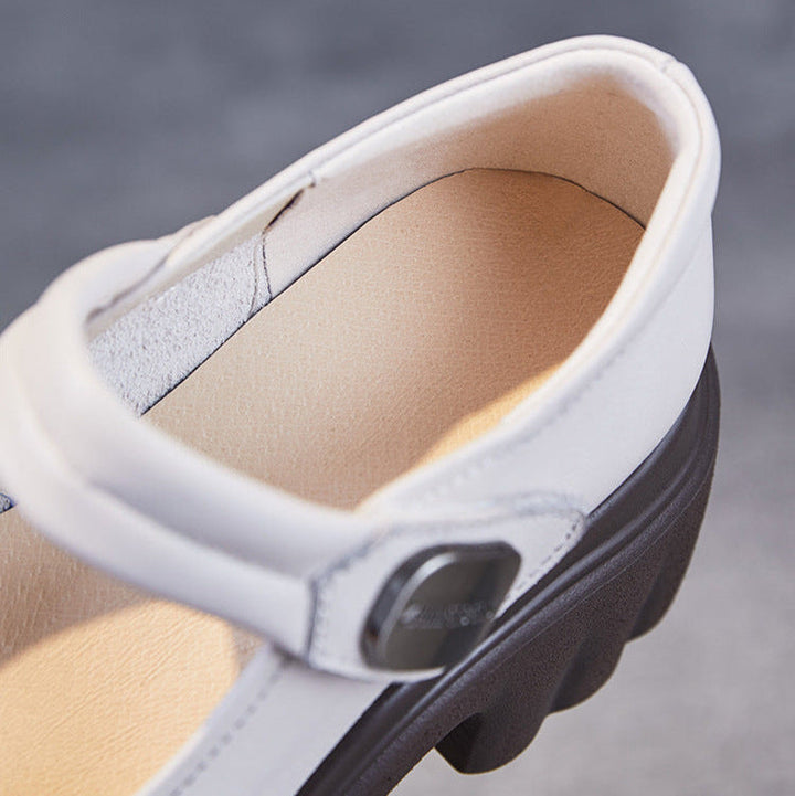 Luxury Leather Mary Janes for Women - Platform Heel with Velcro