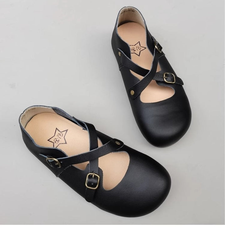 Women's Hidden Wedge Heel Shoes - Handmade Vintage Style with Cross Strap Buckle