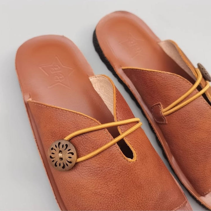 Women's Summer Leather Open Toe Niche Mule Shoes Sandals