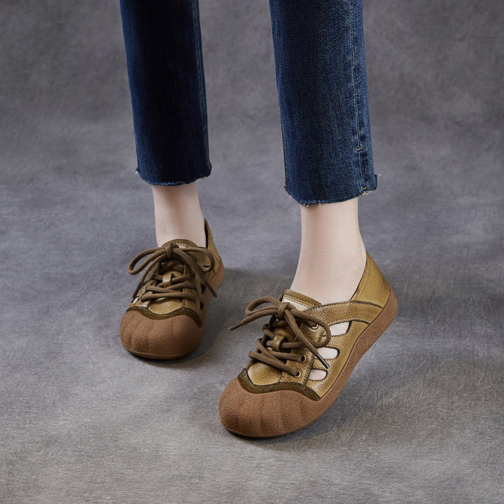 Women's Chunky Leather Cutout Summer Oxford Sandals Barefoot-Friendly Perforated Walking Shoes