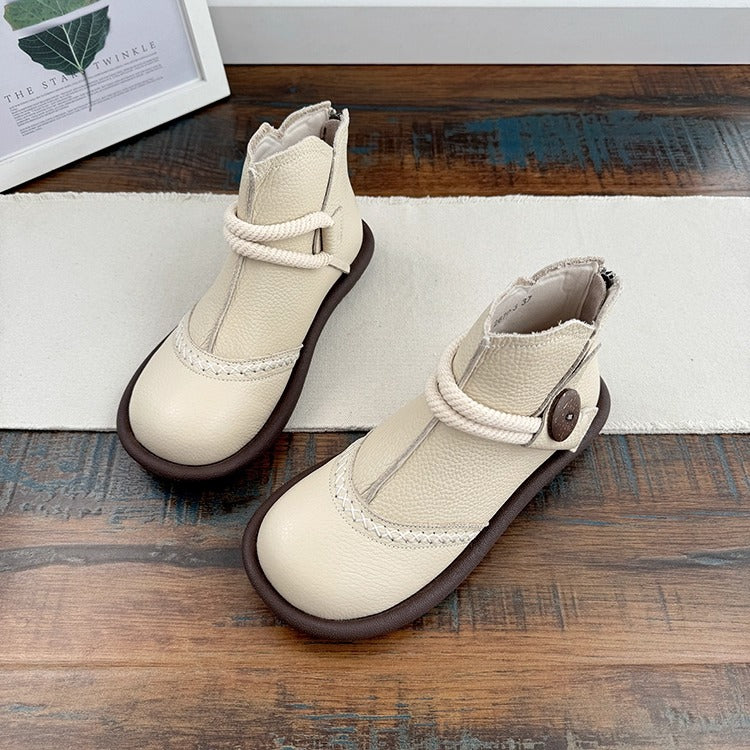 Women's Casual Flat Leather Ankle Shoes – Back Zip Design