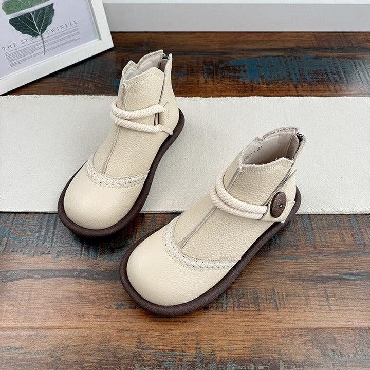 Women's Casual Flat Leather Ankle Shoes – Back Zip Design