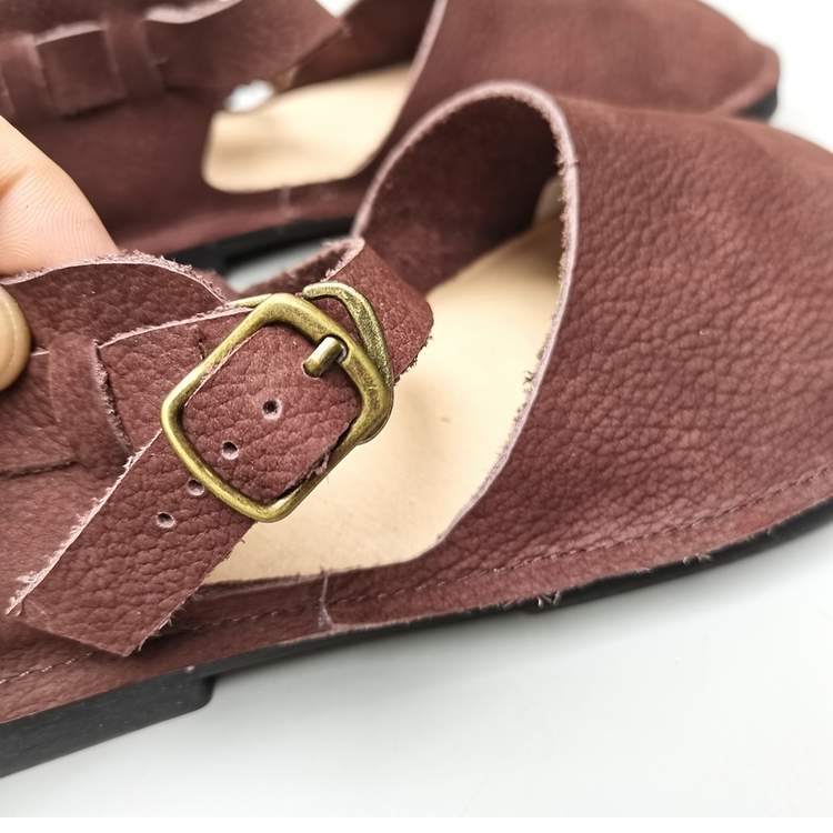 Handmade Genuine Leather Big Toe Box Sandals Ankle Strap Women's Shoes