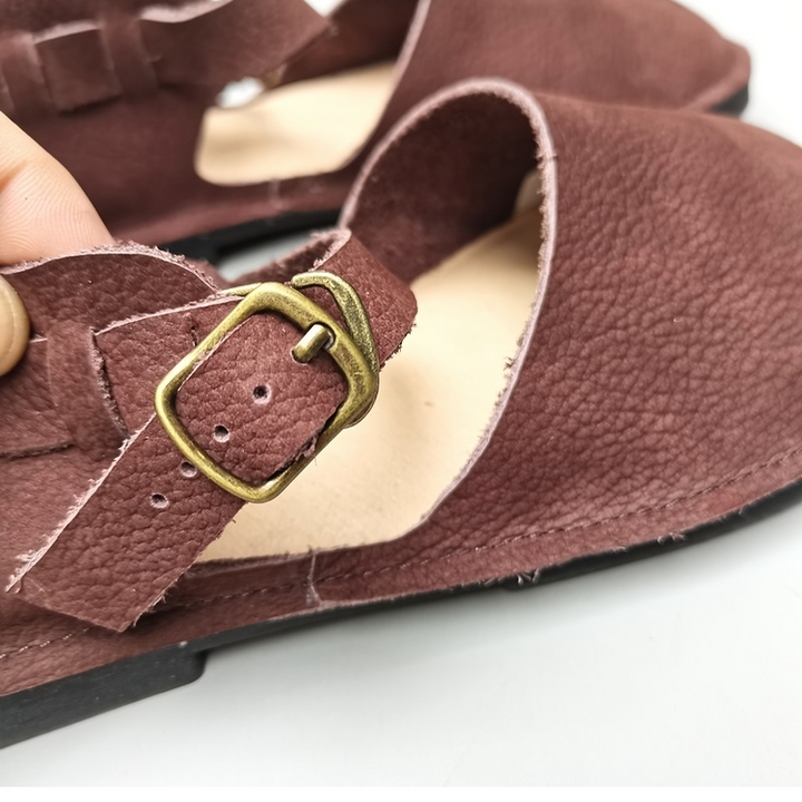 Handmade Genuine Leather Big Toe Box Sandals Ankle Strap Women's Shoes