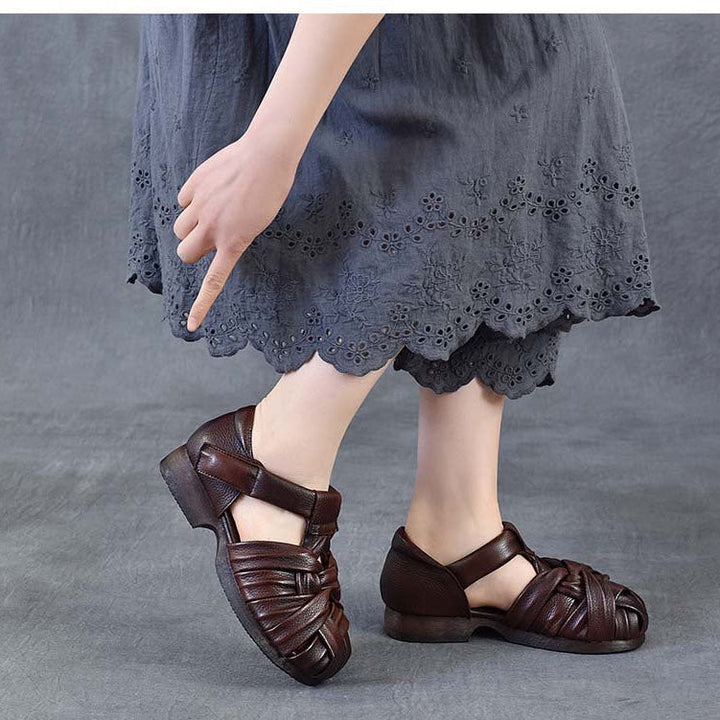 Women's Leather Woven Sandals - Handcrafted Cut-out Fisherman Shoes