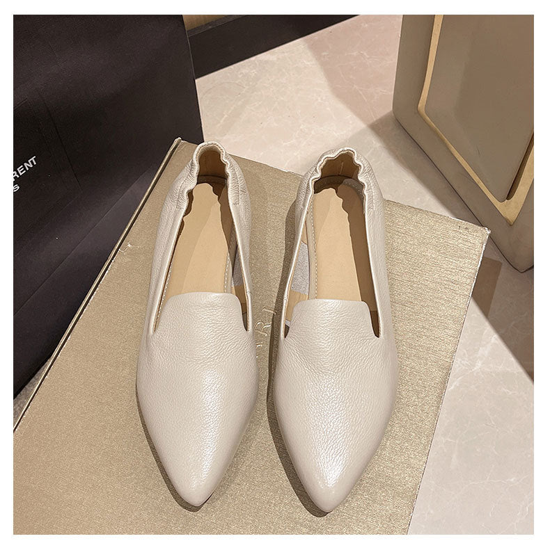 Comfortable Women's Leather Slip-On Flats – Pointed-Toe Everyday Shoes