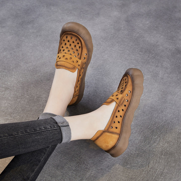 Women's Summer Leather Slip-on Flats — Cutout & Breathable Design