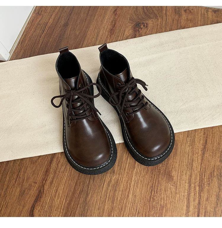 Women's Ankle Boots Lace Up Platform Work Booties Low Heel