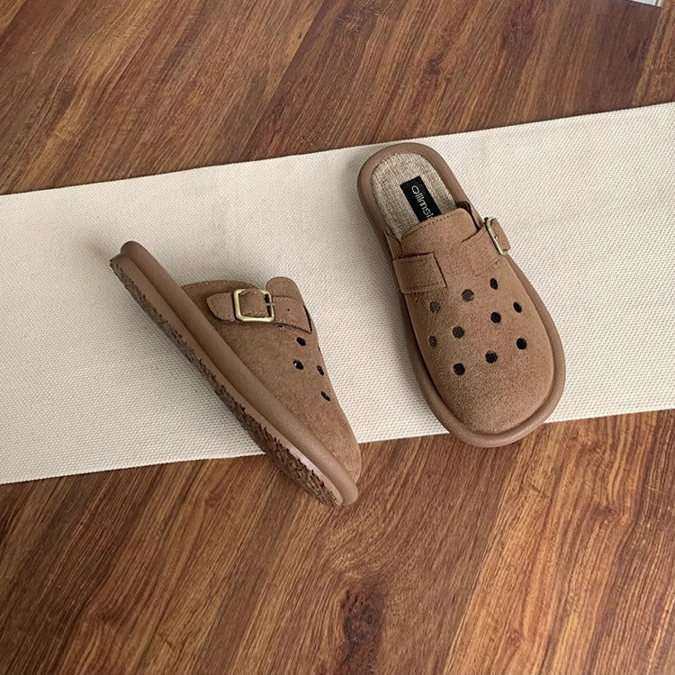 Women's Summer Wide Round Toe Hollowed Out Upper Flat Mule Shoes