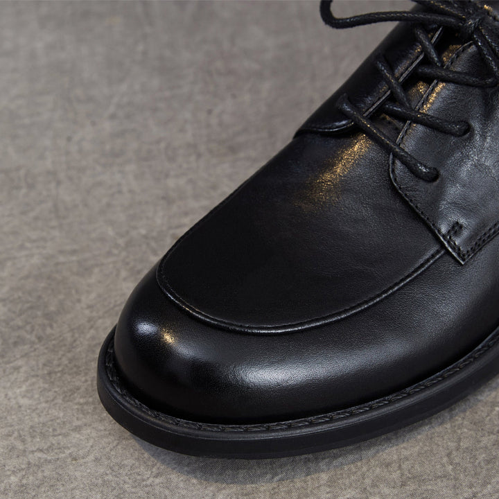 Women's Genuine Leather Oxford Shoes Retro Lace-up Round Toe Low Heel Derby Flats