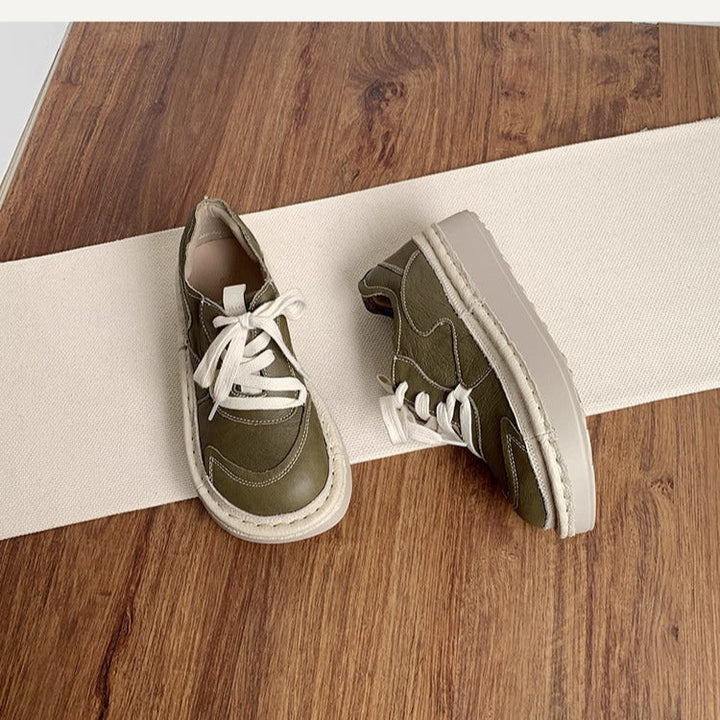 Women's Leather Chunky Platform Lace-Up Casual Shoes – Ugly-Cute Style
