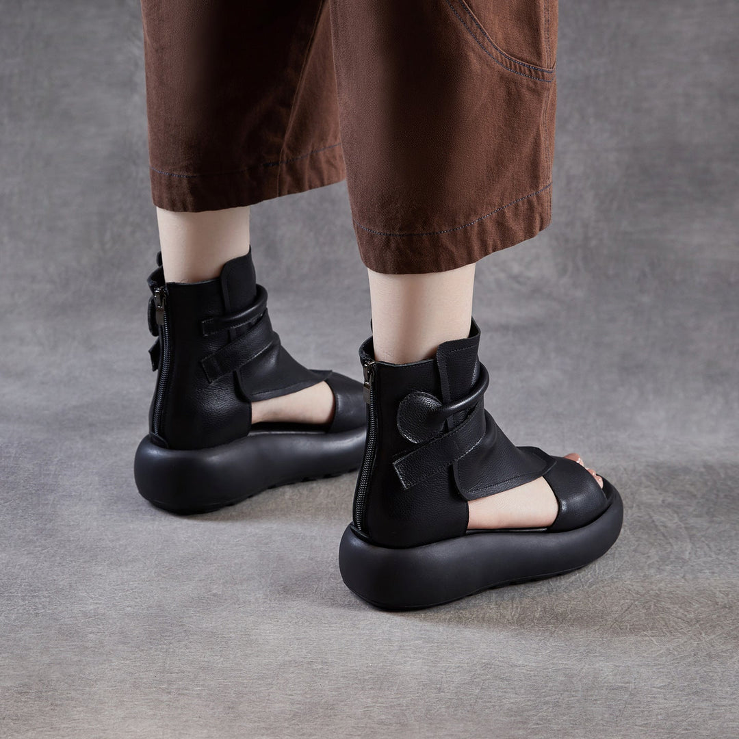 Women's Chunky Platform Sandals Peep-Toe Velcro Summer Ankle Boots Lightweight EVA Walking Flats