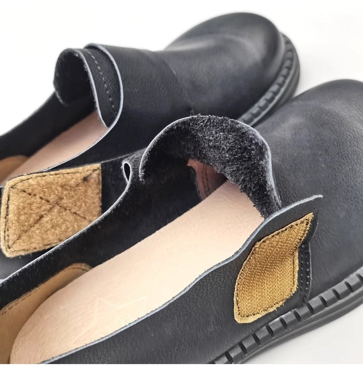 British Style Women's Loafers - Wide Fit & Big Toe Box Velcro Genuine Leather