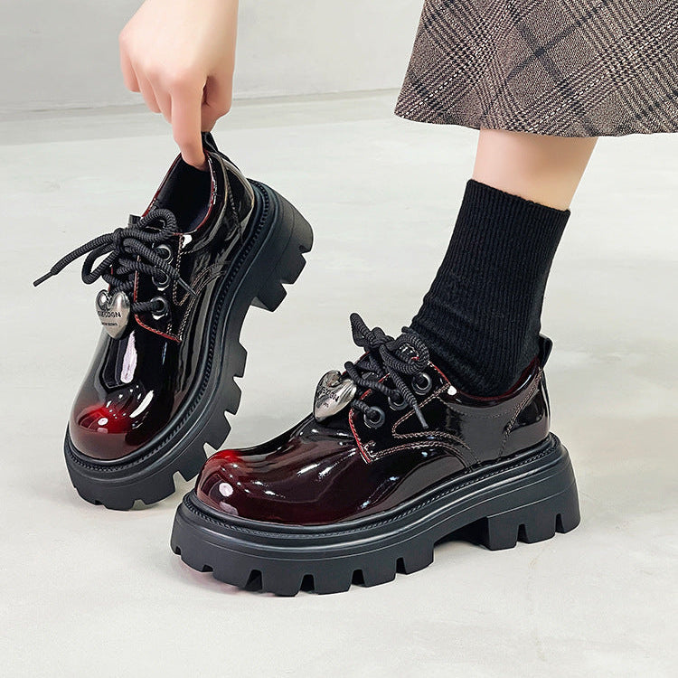 Women's Leather Oxford Shoes - Platform Chunky High Heel Derby  Shoes Lace-up Round Toe Spring Fall Brogues