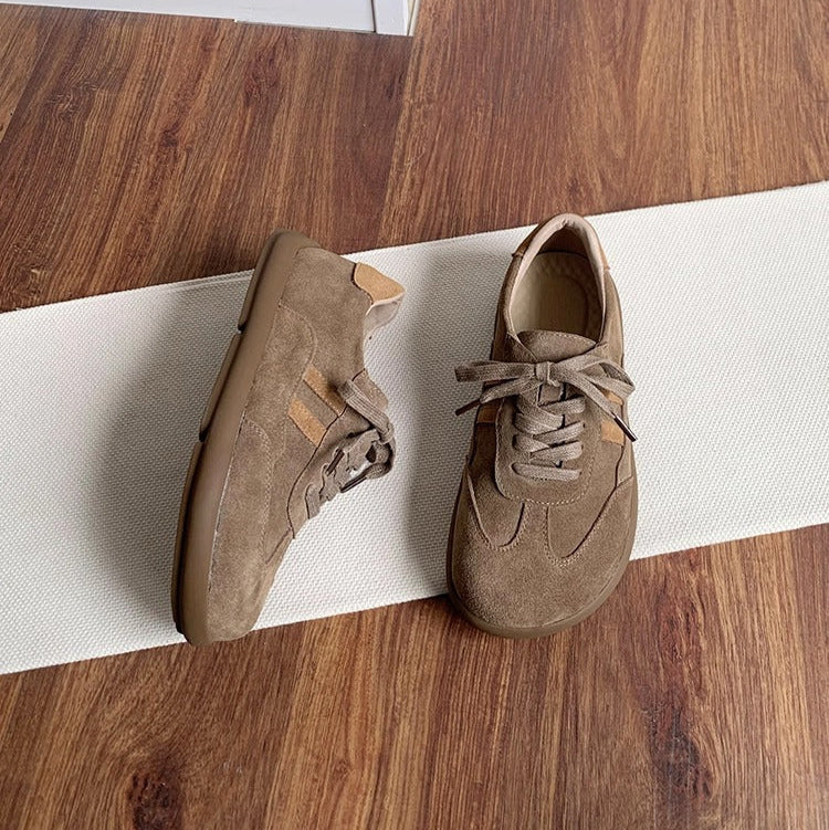 Women's Casual Cow Suede Lace-Up Sneakers – Comfortable & Stylish