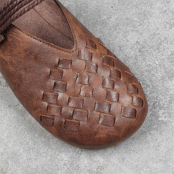 Women's Round Toe Woven Style Velcro Flats Shoes
