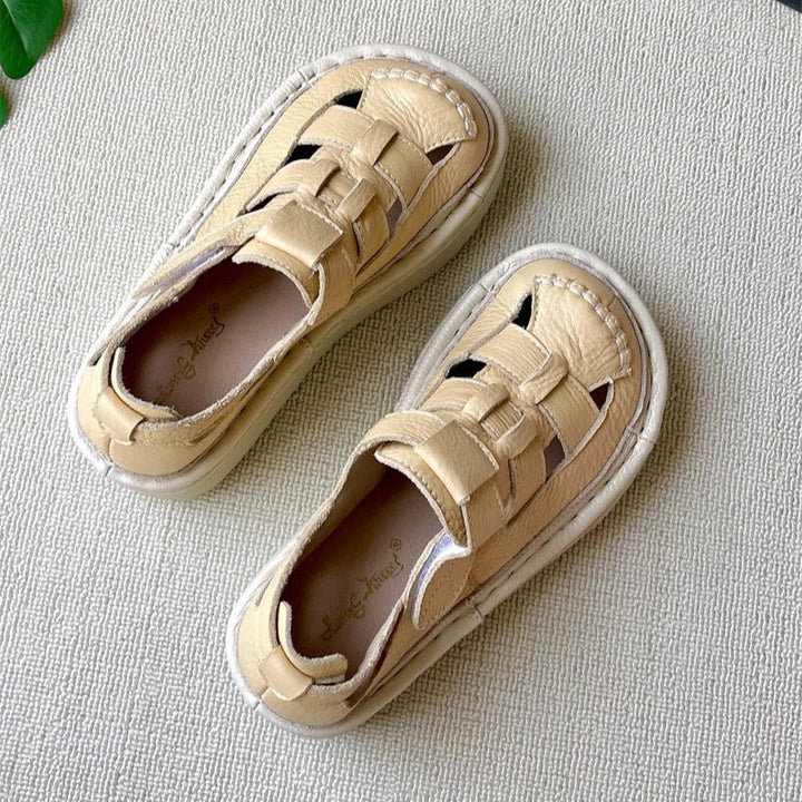 Women's Soft Leather Velcro Closed-Toe Chunky Platform Sandals – Ugly-Cute Style