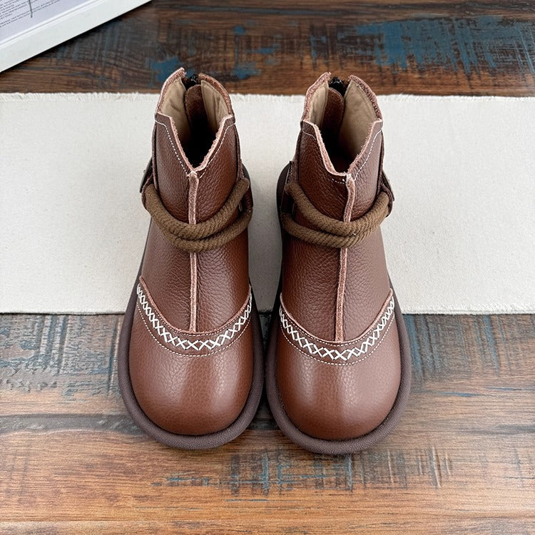 Women's Casual Flat Leather Ankle Shoes – Back Zip Design