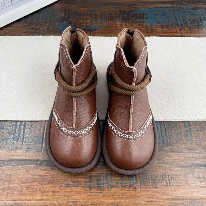 Women's Casual Flat Leather Ankle Shoes – Back Zip Design