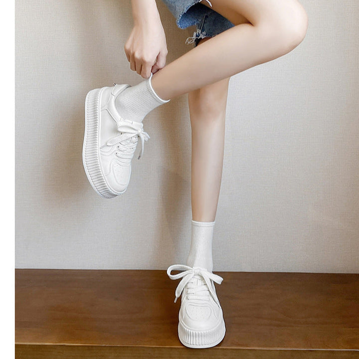 Women's Platform White Casual Lightweight Round Toe Lace Up Board Shoes