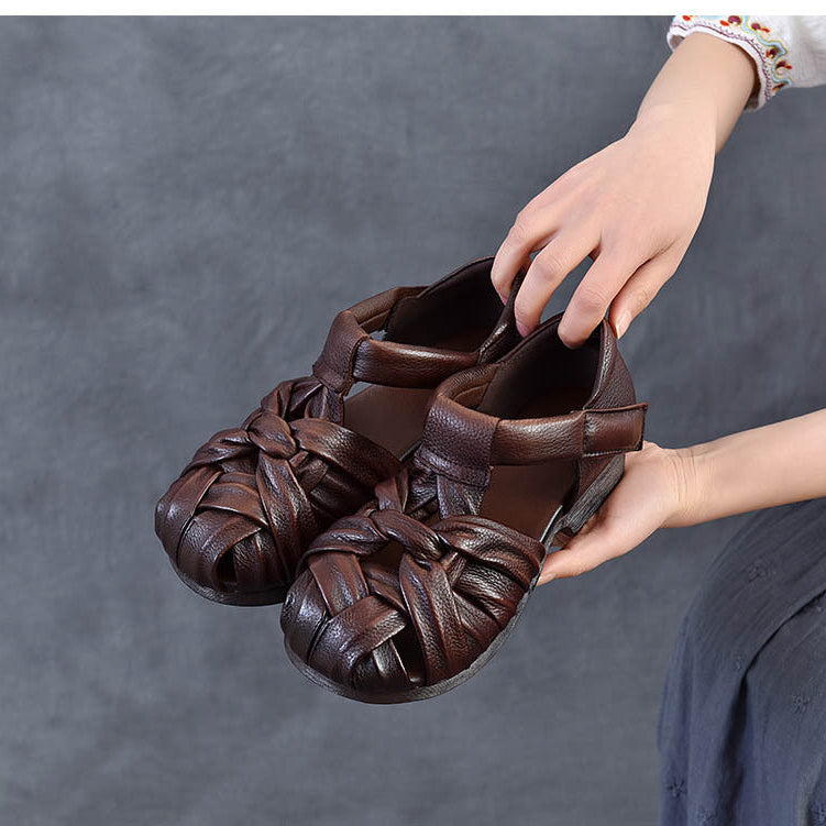 Women's Leather Woven Sandals - Handcrafted Cut-out Fisherman Shoes