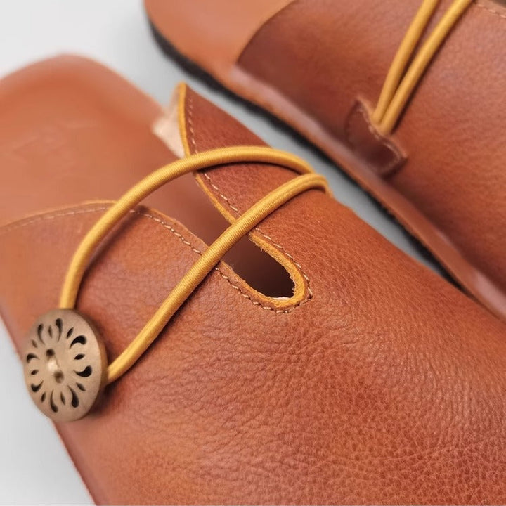 Women's Summer Leather Open Toe Niche Mule Shoes Sandals