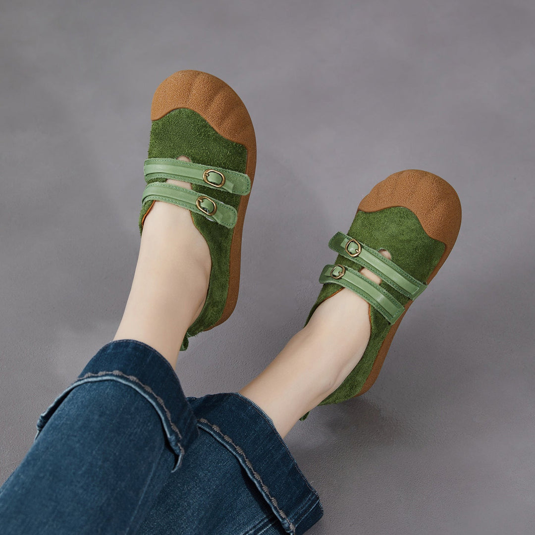 Women‘s Retro Leather Slip-on Mary Jane Flats Vintage Casual Walking Shoes