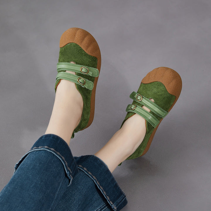 Women‘s Retro Leather Slip-on Mary Jane Flats Vintage Casual Walking Shoes