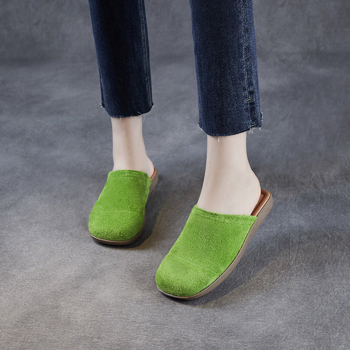 Women's Minimalist Nubuck Mules - Round-Toe Flat with Slip-On Ease