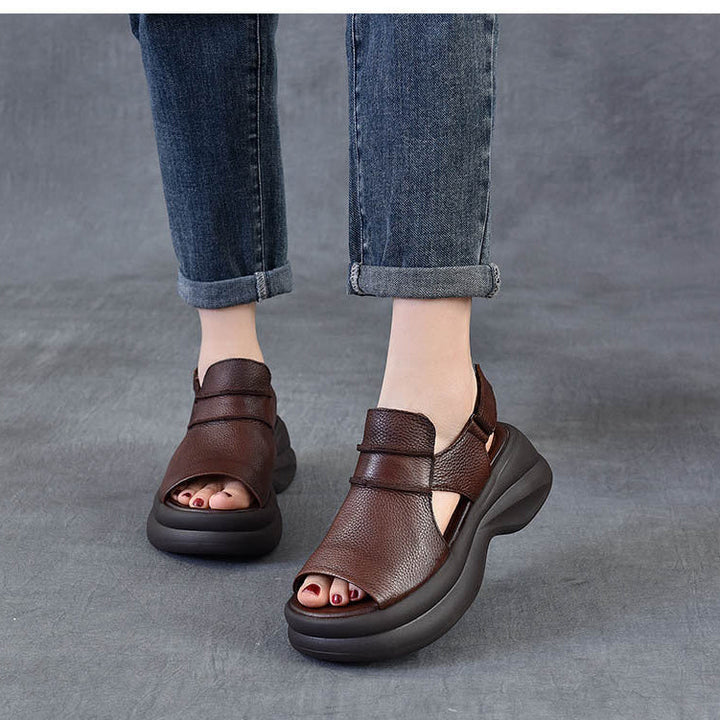 Comfortable Leather Chunky Sandals for Women - Lightweight Platform Summer Shoes