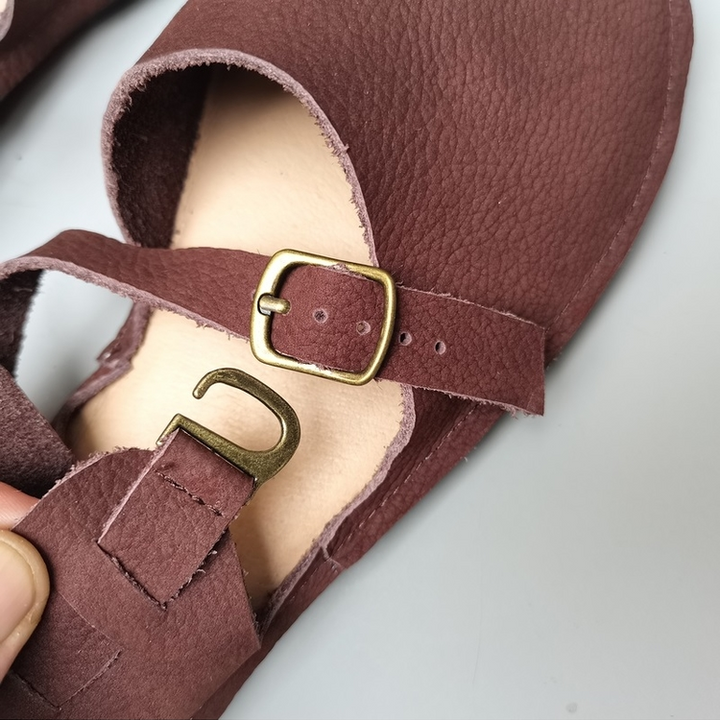 Handmade Genuine Leather Big Toe Box Sandals Ankle Strap Women's Shoes