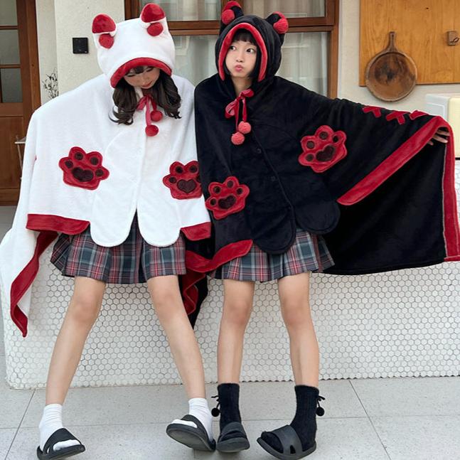 Japanese Kawaii Cartoon Fox Paw Plush Hooded Blanket