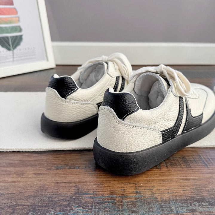 Women's Soft Leather Lace-Up Sneakers – Casual & Comfortable Style Tennis Shoes